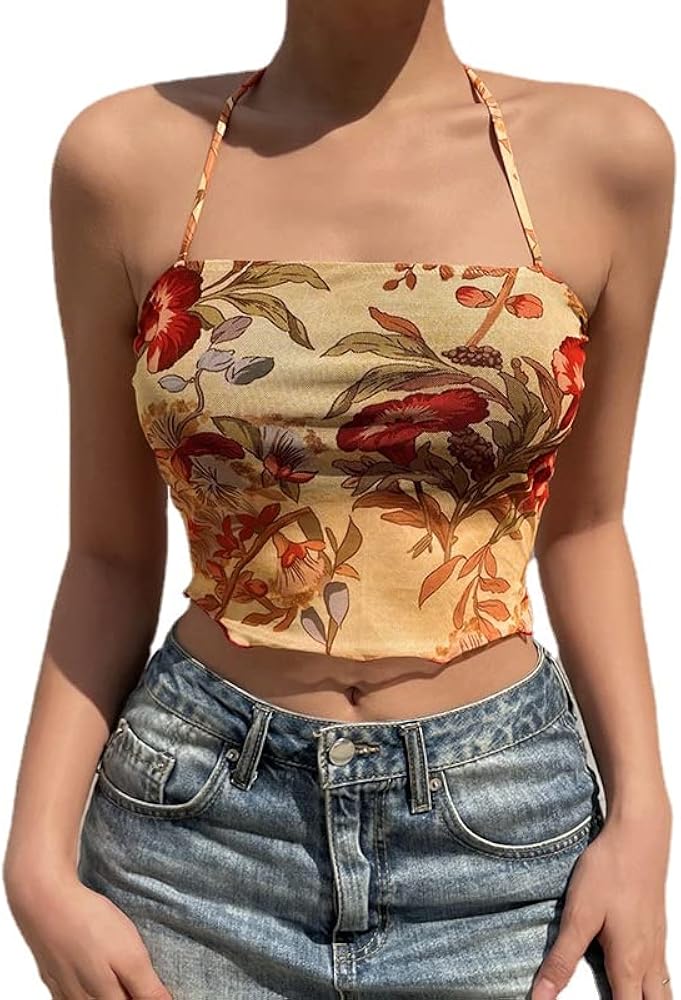 Ezwear Y2K Grunge Vintage Floral Mesh Camisole