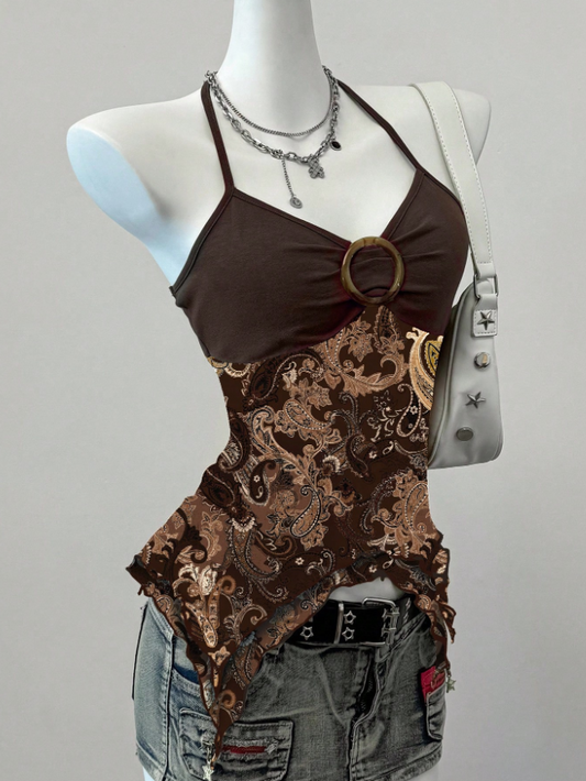 Ezwear Y2K Grunge Vintage Floral Mesh Camisole