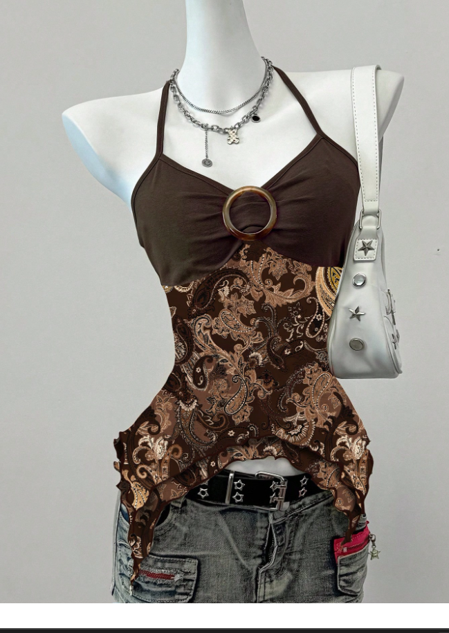 Ezwear Y2K Grunge Vintage Floral Mesh Camisole