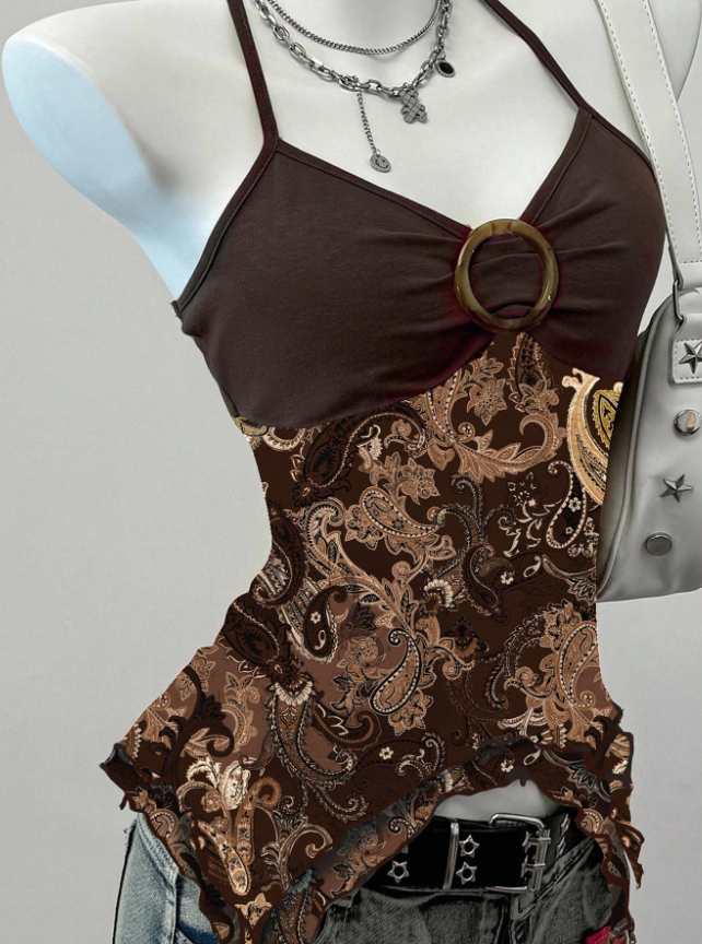 Ezwear Y2K Grunge Vintage Floral Mesh Camisole